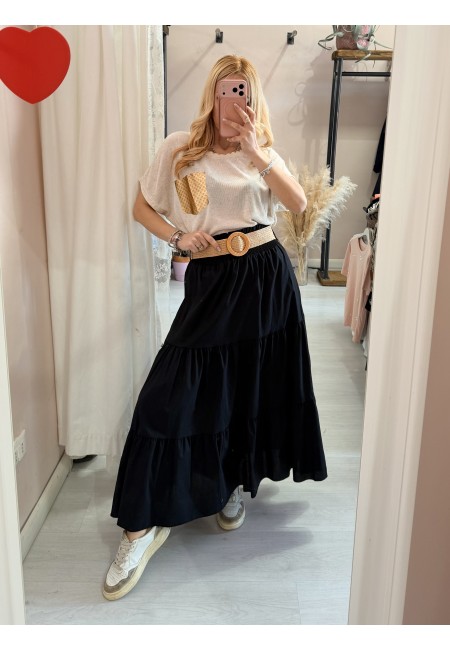 Gonna lunga nera in cotone