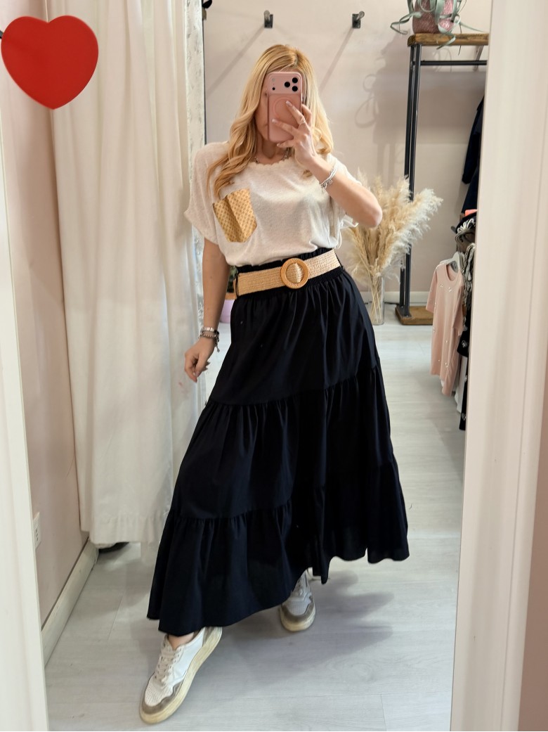 Gonna lunga nera in cotone