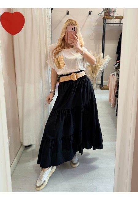 Gonna lunga nera in cotone