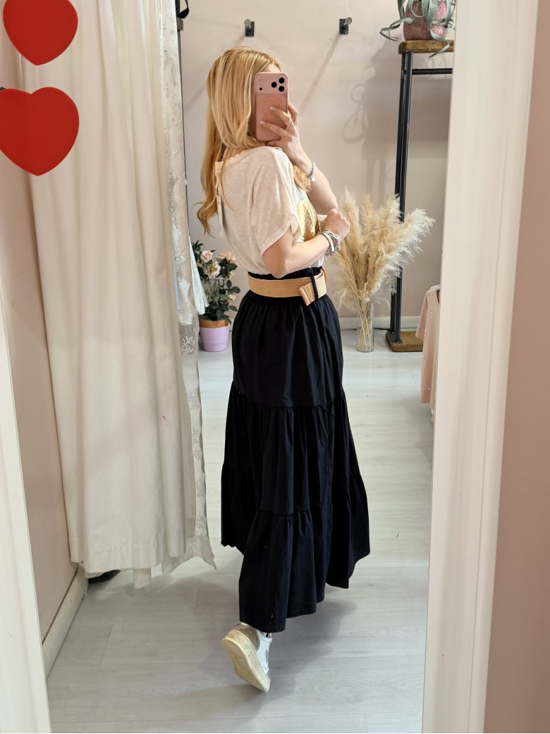 Gonna lunga nera in cotone