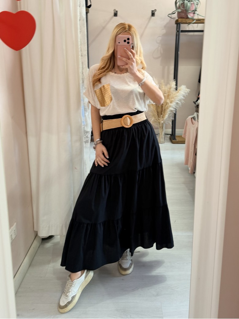 Gonna lunga nera in cotone