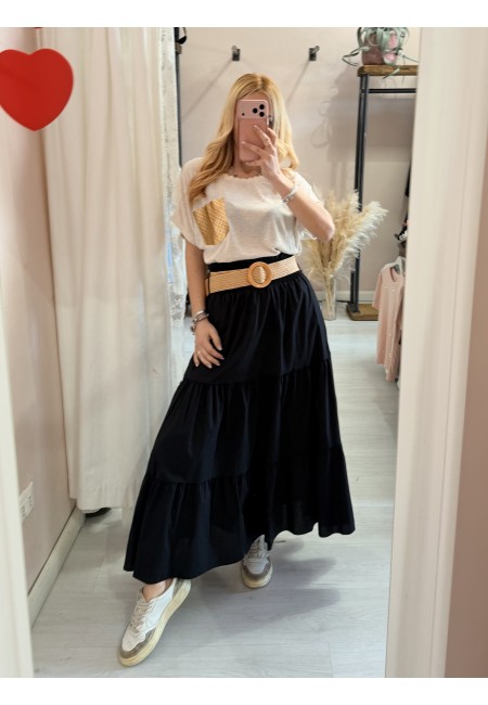 Gonna lunga nera in cotone