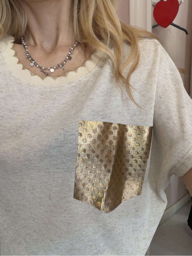 Maglia morbida beige taschina gold