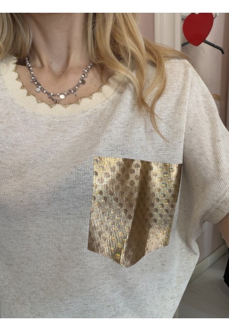 Maglia morbida beige taschina gold