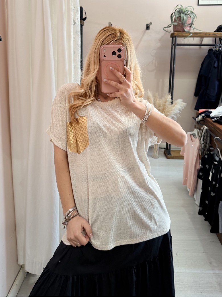 Maglia morbida beige taschina gold