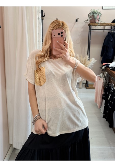 Maglia morbida beige taschina gold