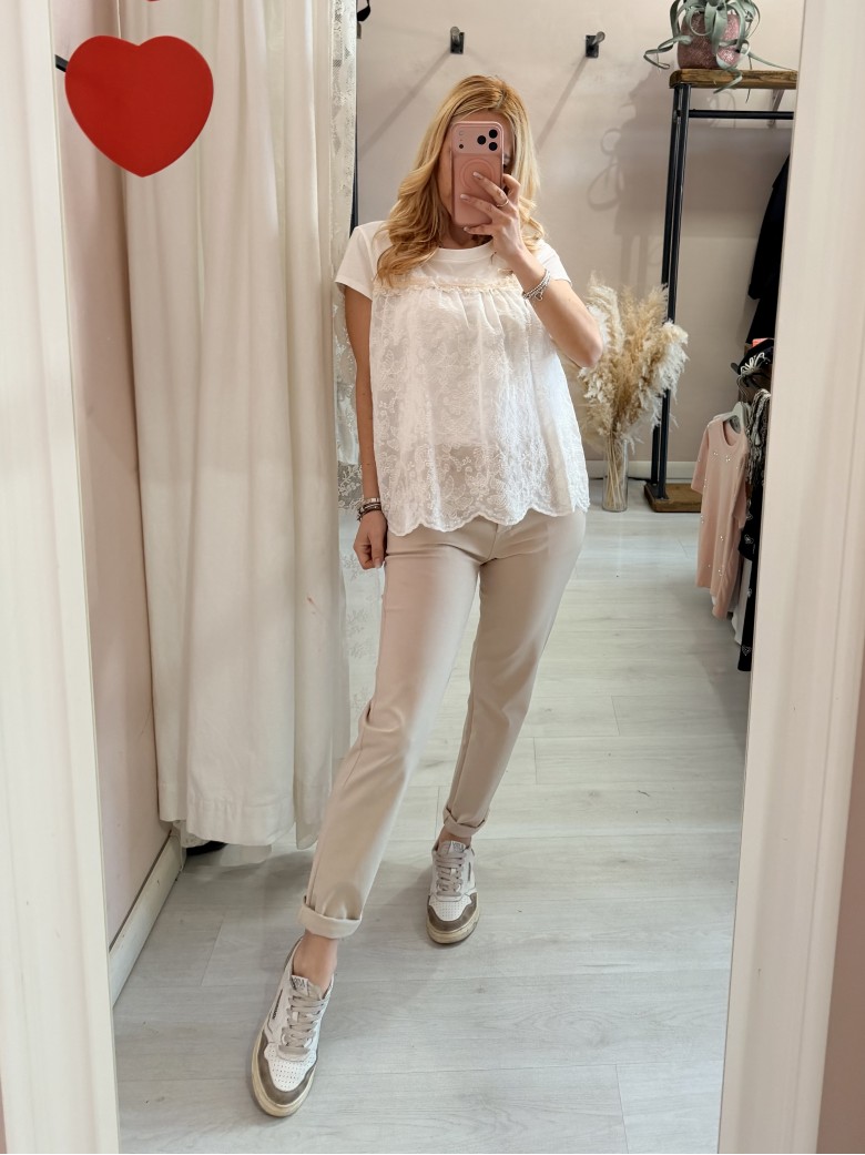 Maglia blusa boho chic ricamata bianca