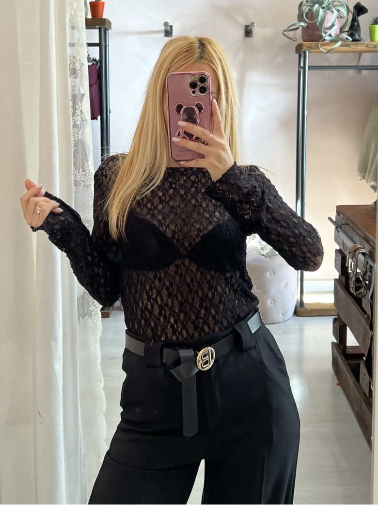 Maglia LONDON in pizzo nera