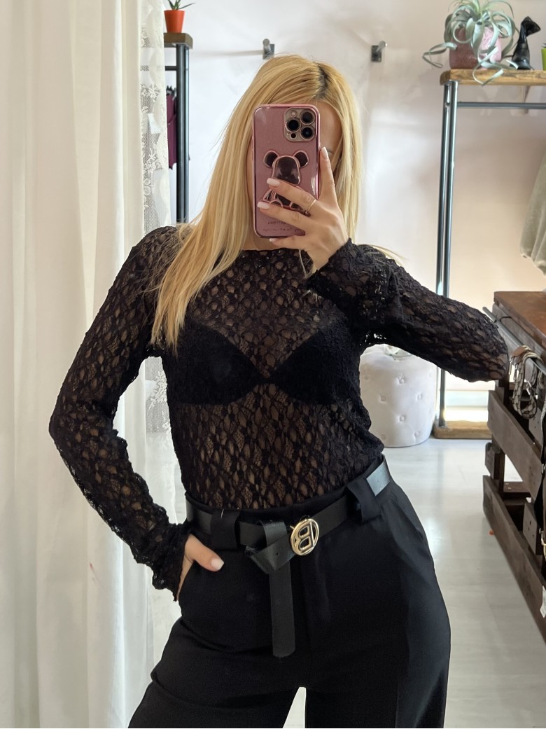 Maglia LONDON in pizzo nera