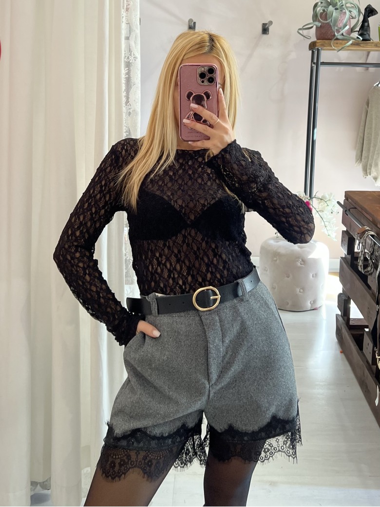 Maglia LONDON in pizzo nera