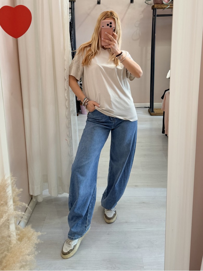 Maglia t shirt CAMILLA perline sulla manica