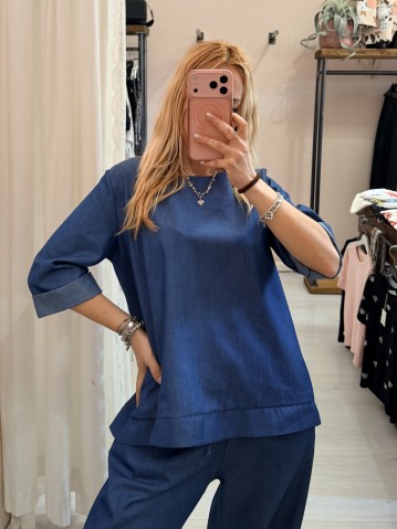 Maglia blusa cotone simil jeans