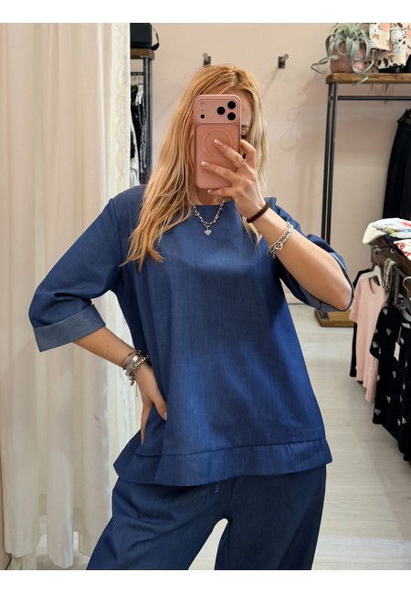Maglia blusa cotone simil jeans