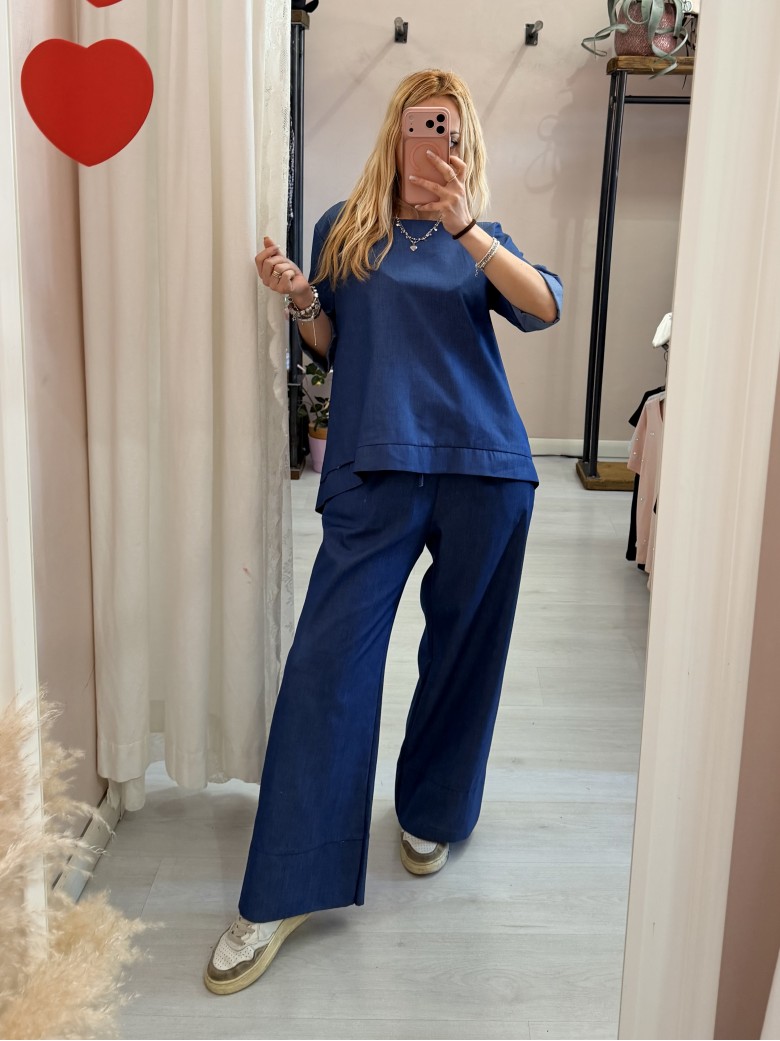 Maglia blusa cotone simil jeans