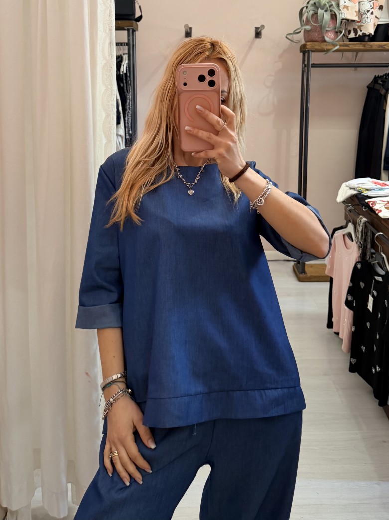 Maglia blusa cotone simil jeans