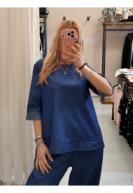 Maglia blusa cotone simil jeans