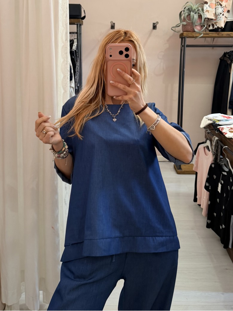 Maglia blusa cotone simil jeans
