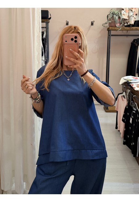 Maglia blusa cotone simil jeans