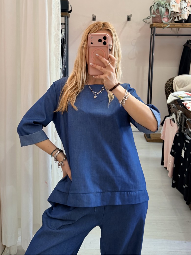Maglia blusa cotone simil jeans