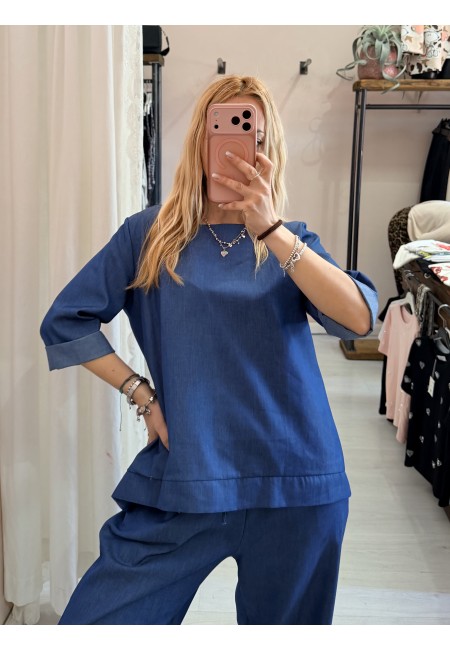 Maglia blusa cotone simil jeans