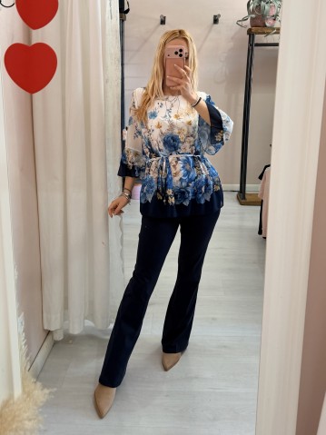 Camicetta blusa floreale blu 2