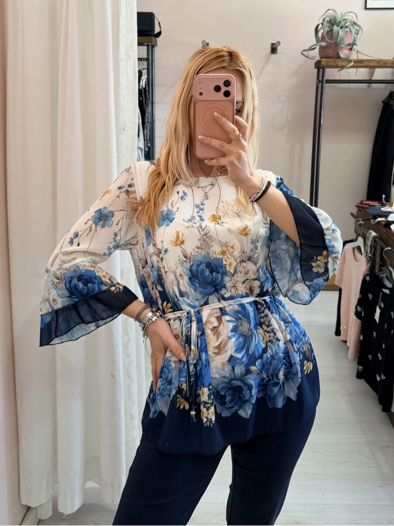 Camicetta blusa floreale blu