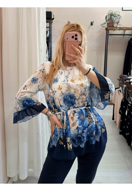 Camicetta blusa floreale blu