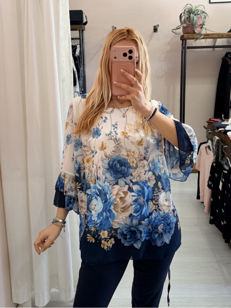 Camicetta blusa floreale blu