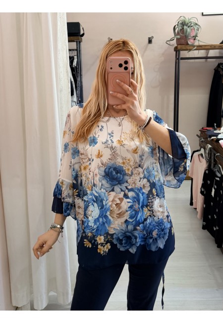Camicetta blusa floreale blu