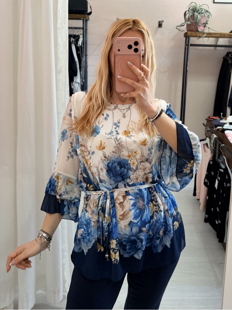 Camicetta blusa floreale blu