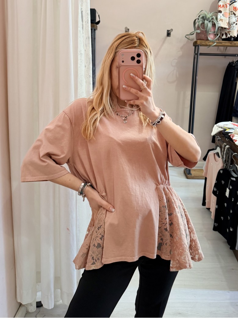 Maglia camilla pink con pizzo