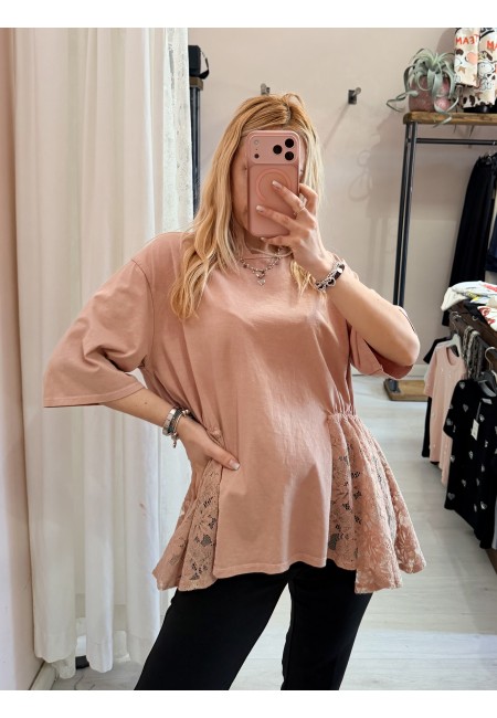 Maglia camilla pink con pizzo