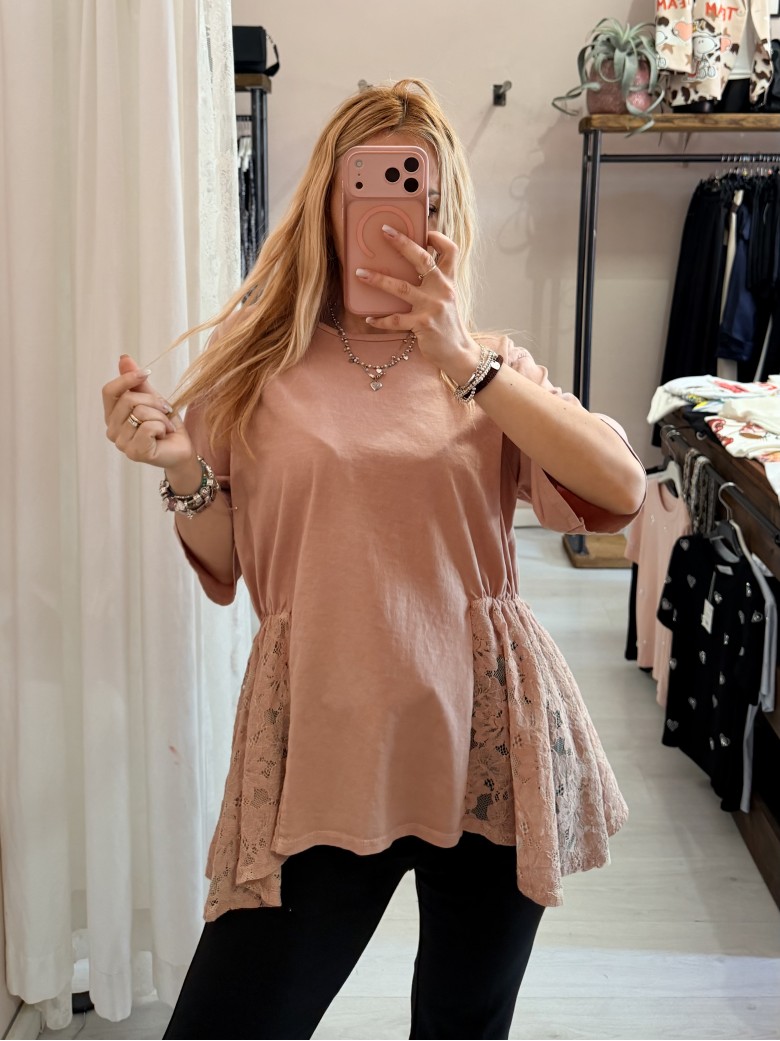 Maglia camilla pink con pizzo
