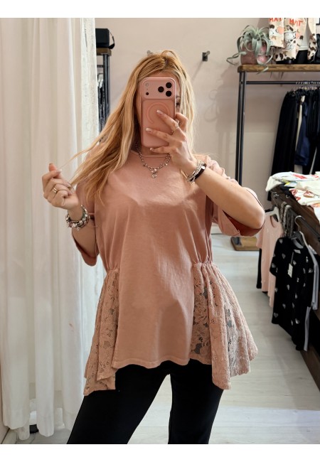Maglia camilla pink con pizzo