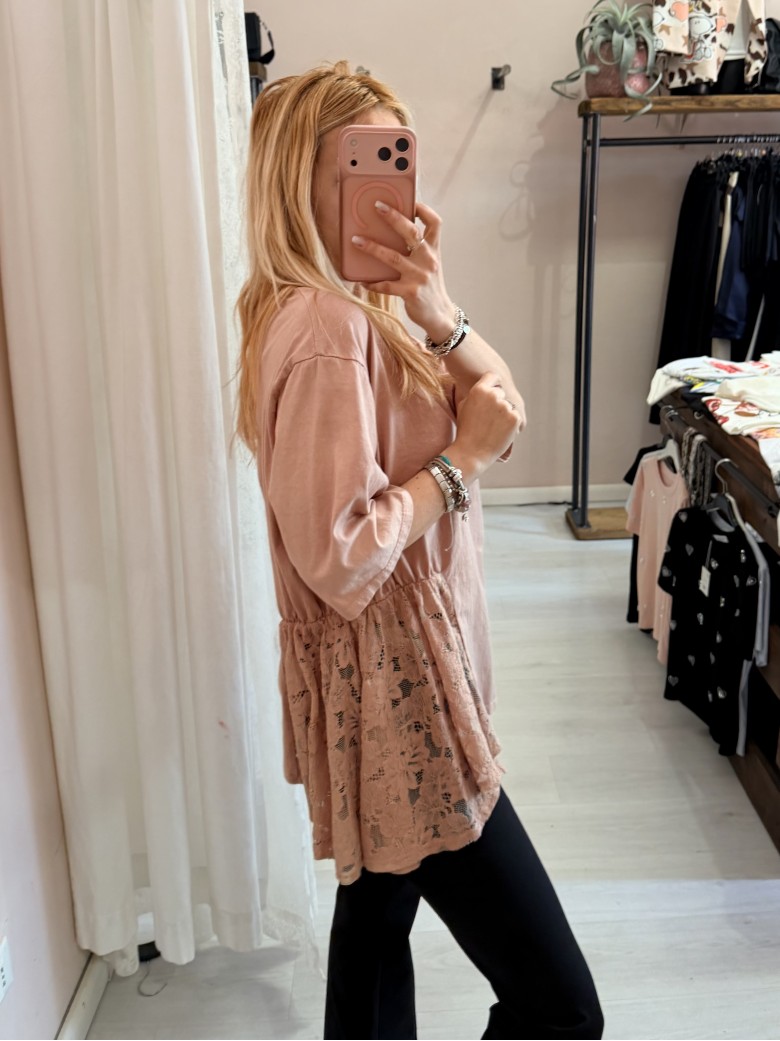 Maglia camilla pink con pizzo
