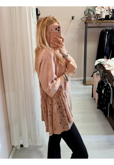Maglia camilla pink con pizzo