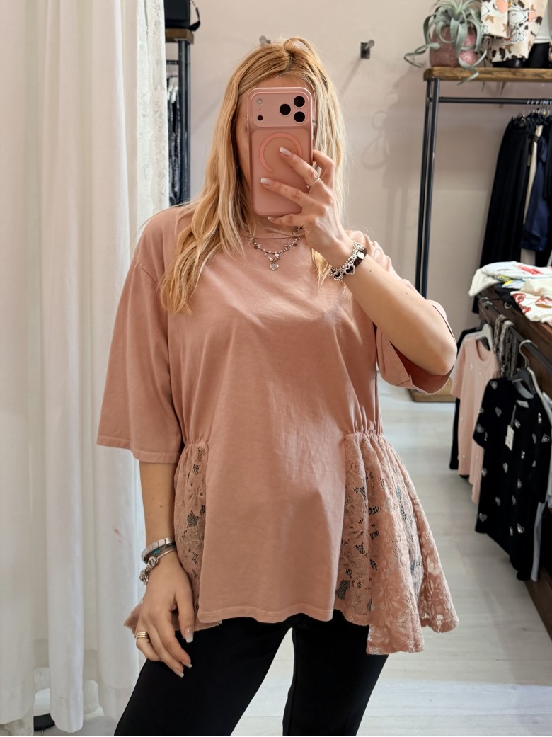 Maglia camilla pink con pizzo