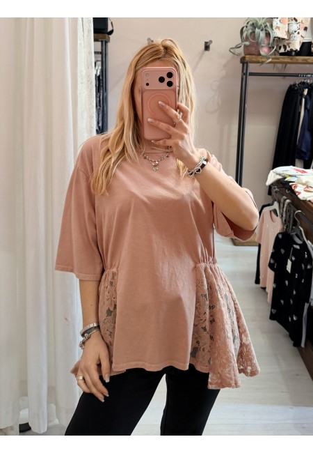 Maglia camilla pink con pizzo