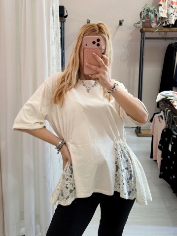 Maglia camilla burro con pizzo