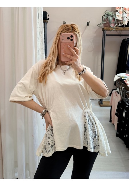 Maglia camilla burro con pizzo