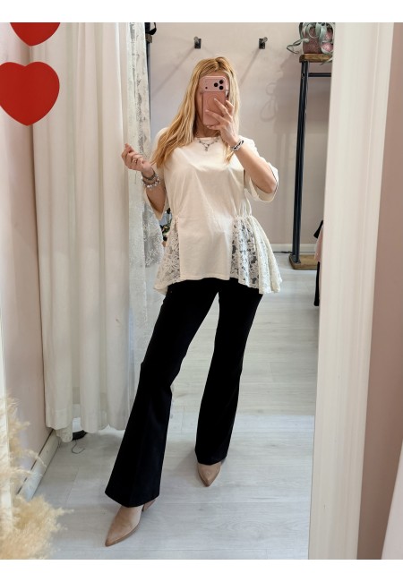 Maglia camilla burro con pizzo