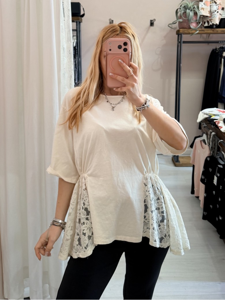 Maglia camilla burro con pizzo