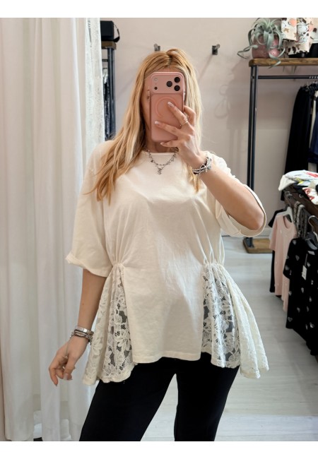 Maglia camilla burro con pizzo