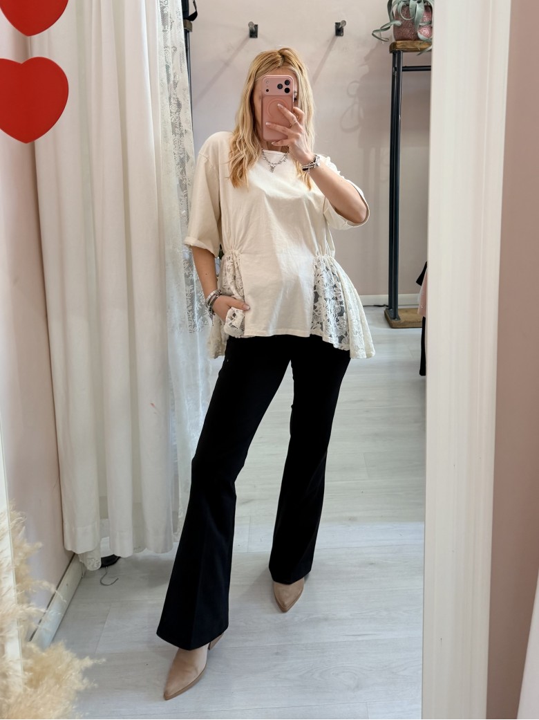 Maglia camilla burro con pizzo