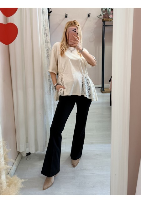 Maglia camilla burro con pizzo