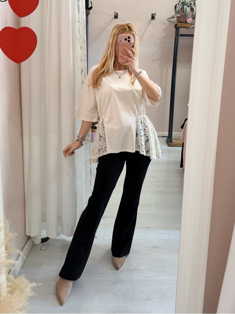 Maglia camilla burro con pizzo