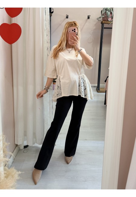 Maglia camilla burro con pizzo