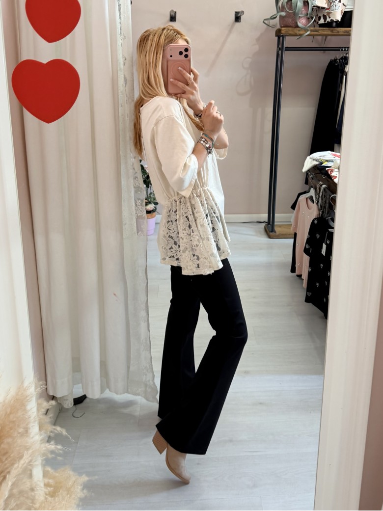 Maglia camilla burro con pizzo