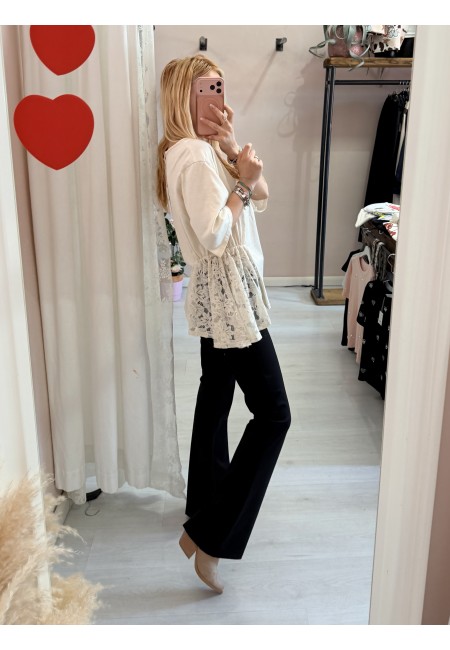 Maglia camilla burro con pizzo