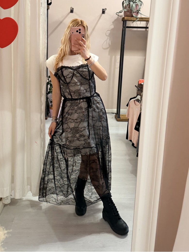 Vestito FIGO in pizzo bainco e nero